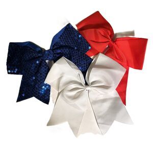 Red, White, and Sequin Blue Grosgrain 8" Hair Bows Set of 3 Cheer July 4 Dance